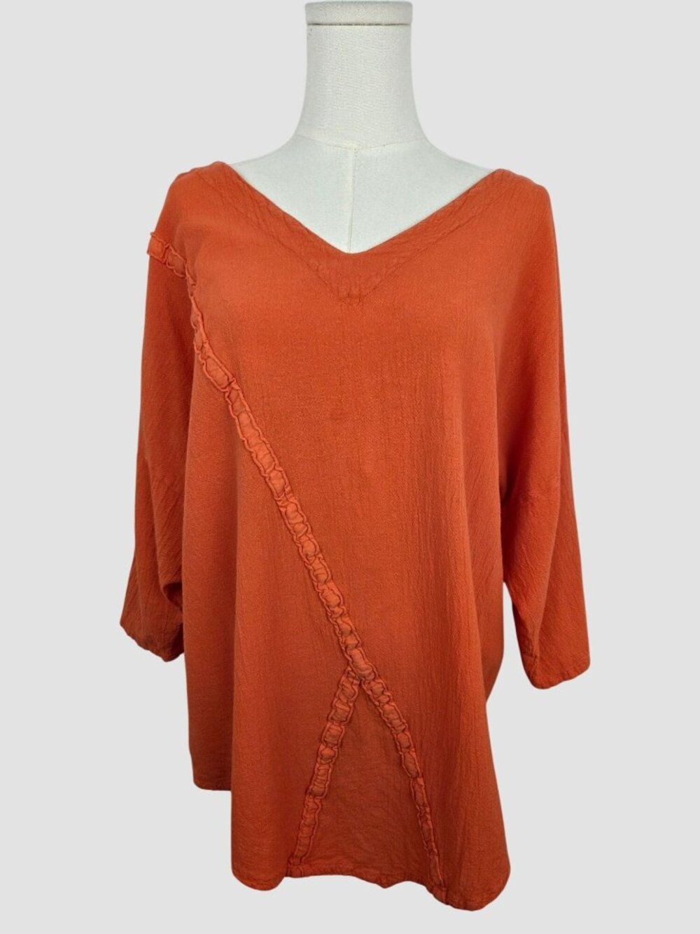 Oh My Gauze Tunic Top S/M Orange 100% Cotton VNeck Lagenlook Asymmetrical Boho